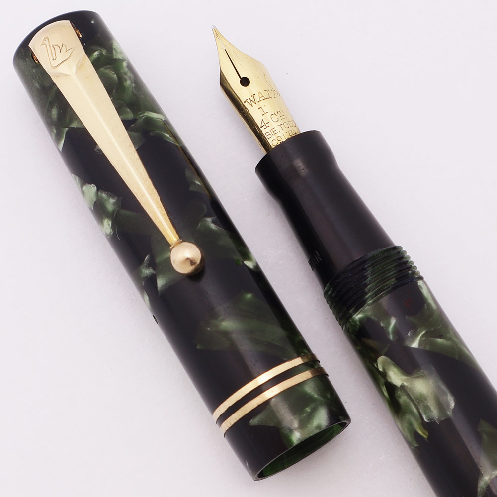 Mabie Todd Swan Self-Filler (UK, 1930s) - Green Marble, Extra-Fine